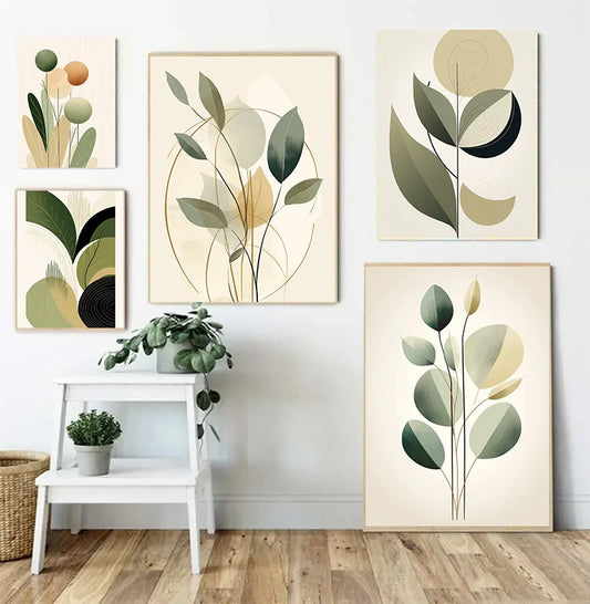 Decoration Pictures Room Wall Decor Abstract Posters for Wall Art Canvas Painting Geometric Plants Green Leaves Home Decorations