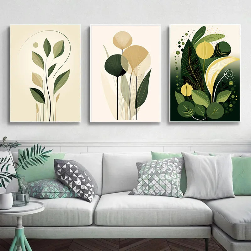 Decoration Pictures Room Wall Decor Abstract Posters for Wall Art Canvas Painting Geometric Plants Green Leaves Home Decorations