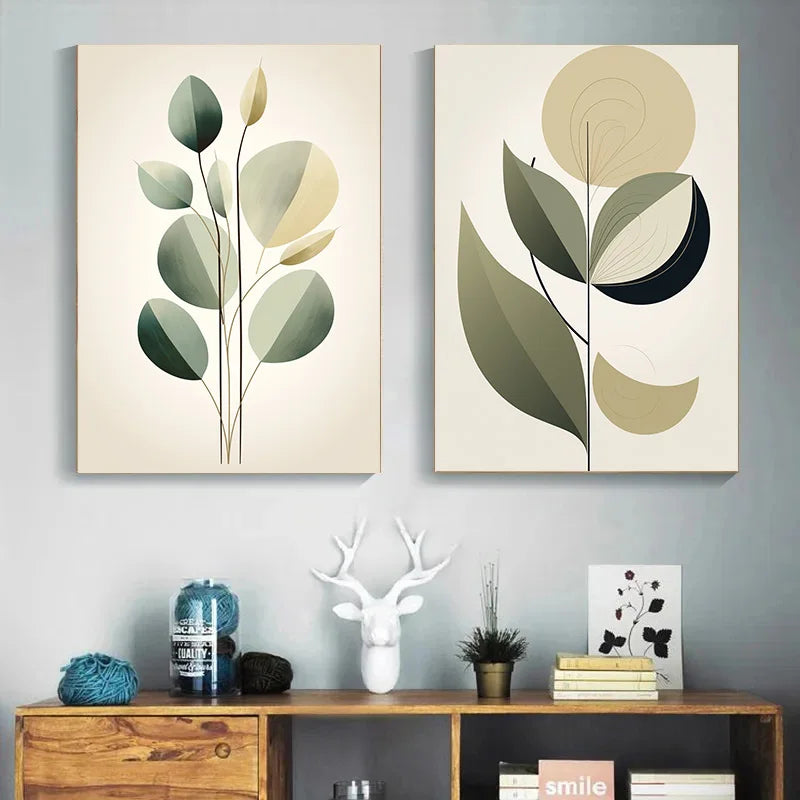 Decoration Pictures Room Wall Decor Abstract Posters for Wall Art Canvas Painting Geometric Plants Green Leaves Home Decorations