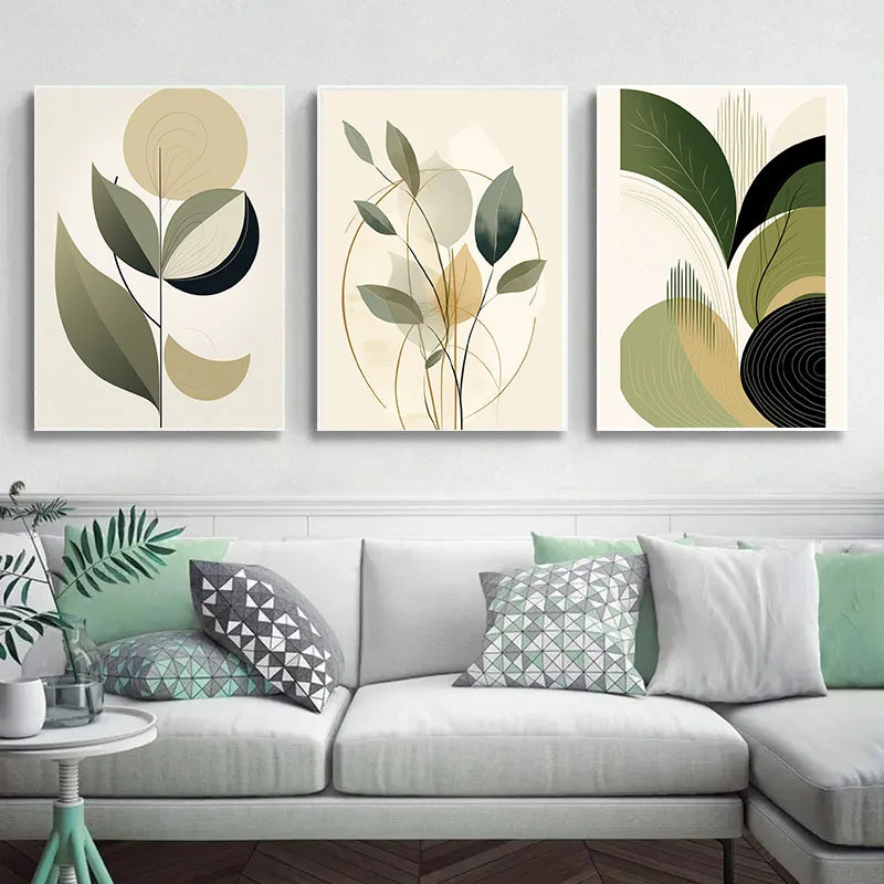 Decoration Pictures Room Wall Decor Abstract Posters for Wall Art Canvas Painting Geometric Plants Green Leaves Home Decorations