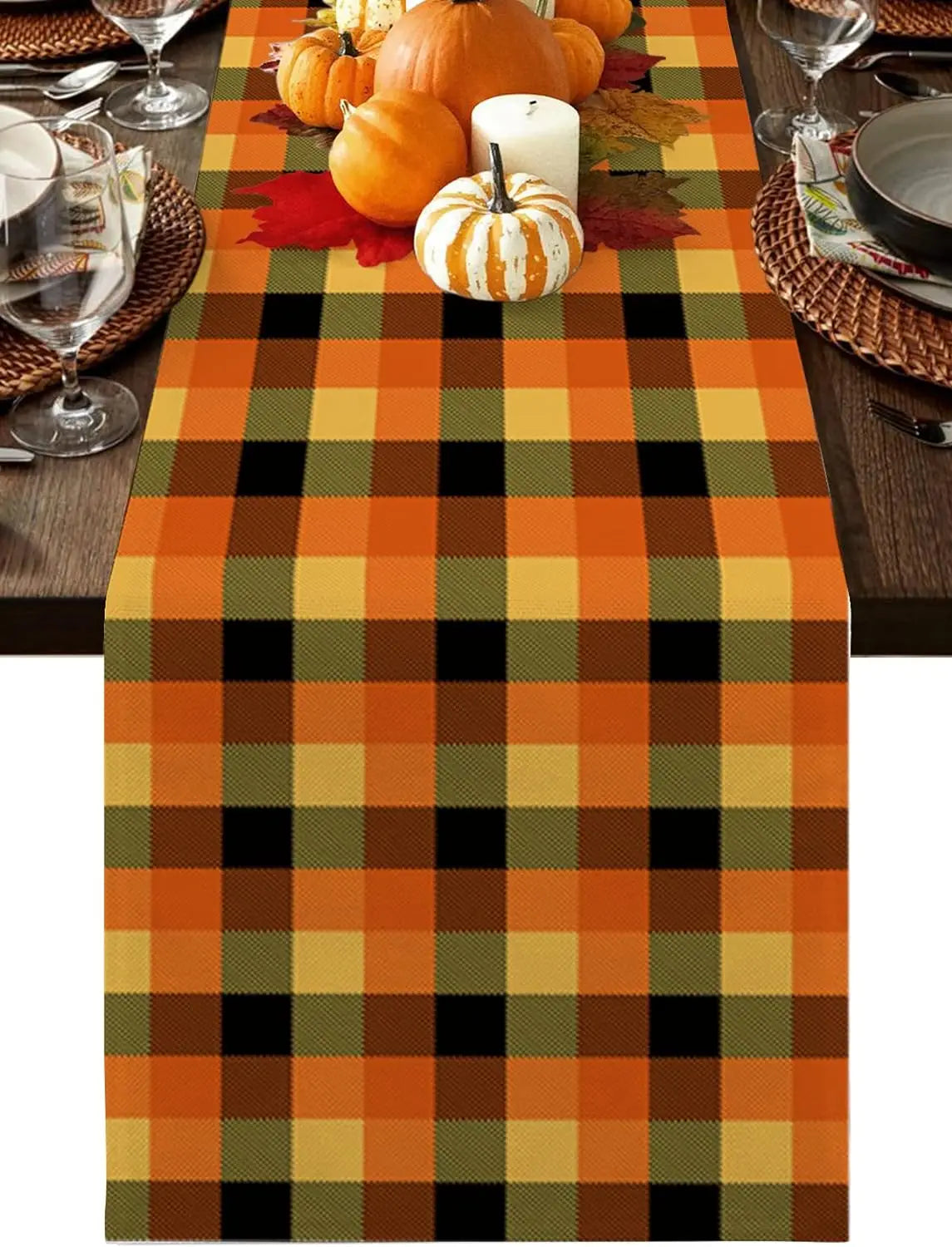 Autumn Maple Leaves Harvest Pumpkin Linen Table Runner Washable Fall Thanksgiving Table Runner Kitchen Coffee Dining Table Decor