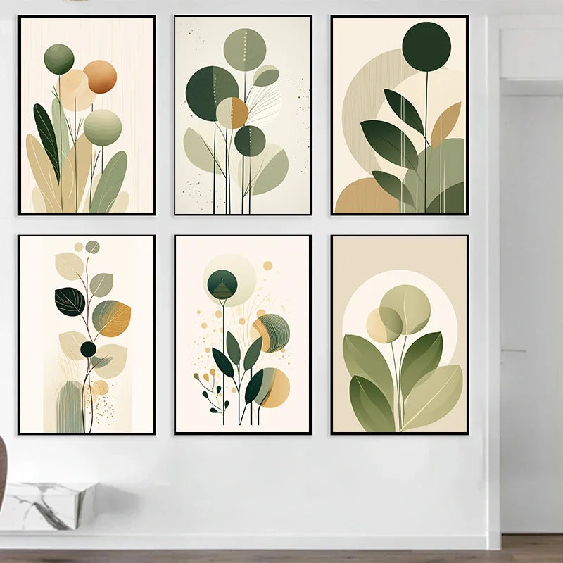 Decoration Pictures Room Wall Decor Abstract Posters for Wall Art Canvas Painting Geometric Plants Green Leaves Home Decorations