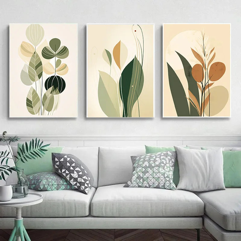 Decoration Pictures Room Wall Decor Abstract Posters for Wall Art Canvas Painting Geometric Plants Green Leaves Home Decorations