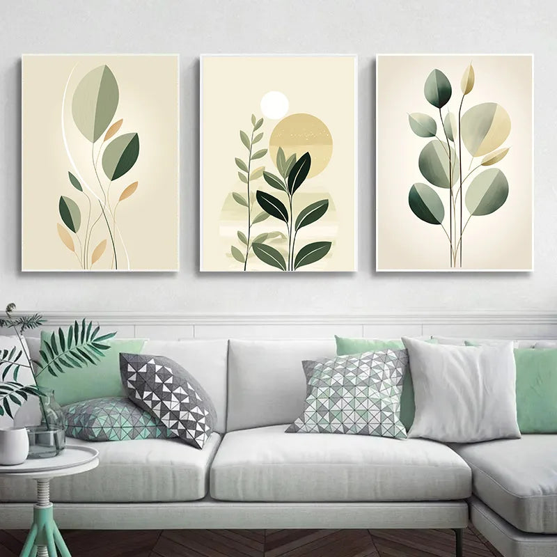 Decoration Pictures Room Wall Decor Abstract Posters for Wall Art Canvas Painting Geometric Plants Green Leaves Home Decorations