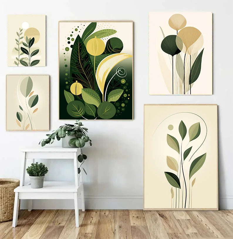 Decoration Pictures Room Wall Decor Abstract Posters for Wall Art Canvas Painting Geometric Plants Green Leaves Home Decorations