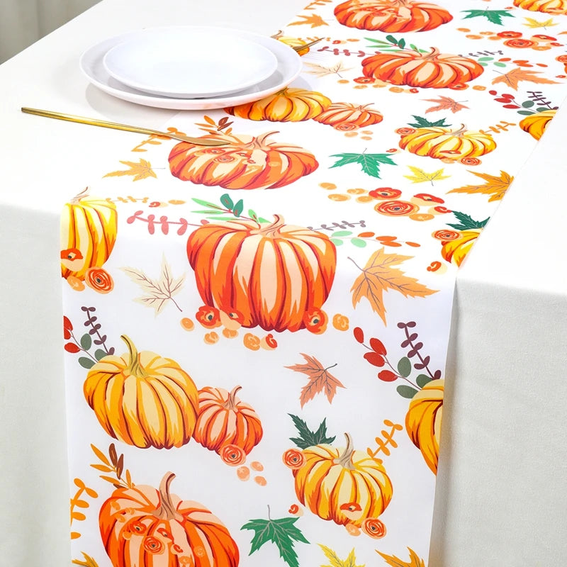 Thanksgiving Day Pumpkin Maple Leaf Table Runner Happy Thanksgiving Day Party Decor 2024 For Home Kitchen Dining Table Covers