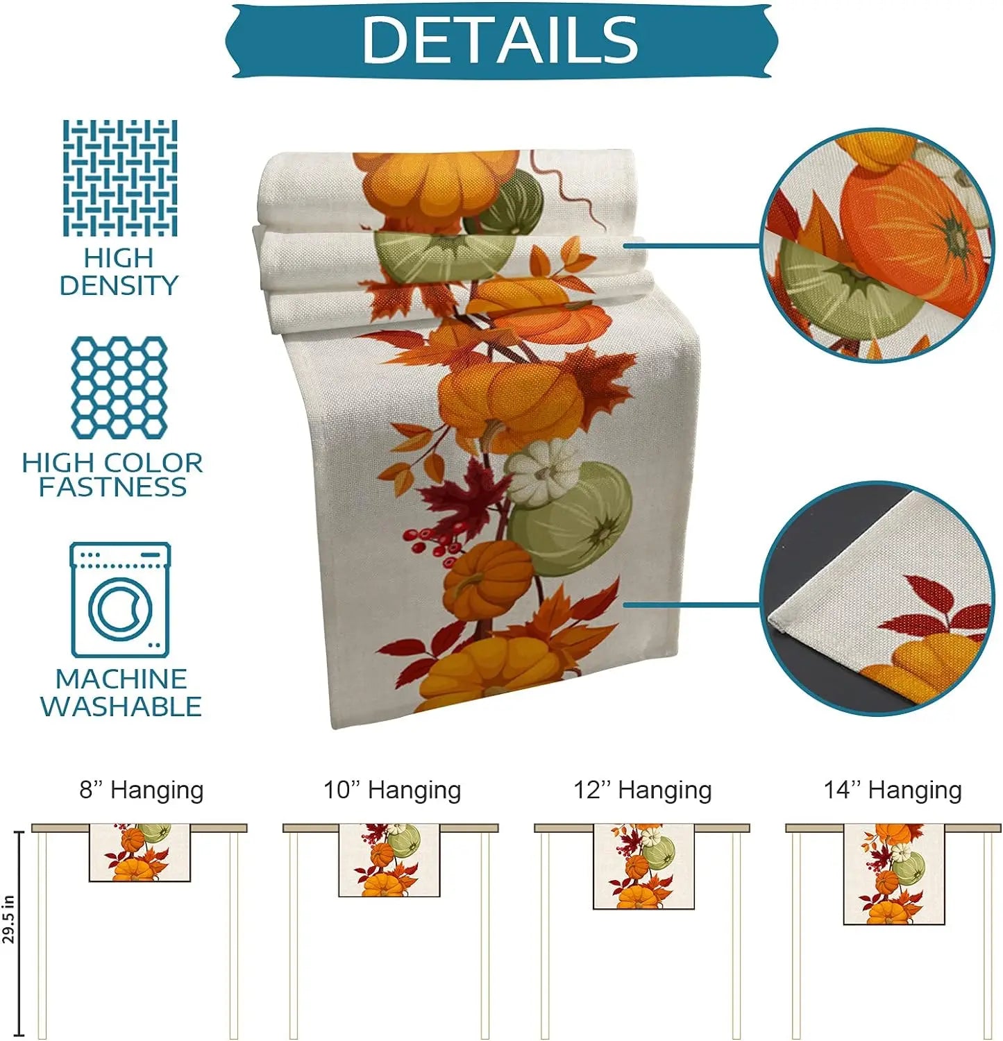 Autumn Maple Leaves Harvest Pumpkin Linen Table Runner Washable Fall Thanksgiving Table Runner Kitchen Coffee Dining Table Decor