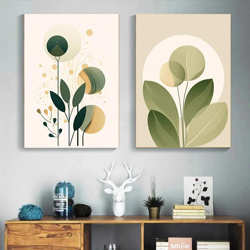 Decoration Pictures Room Wall Decor Abstract Posters for Wall Art Canvas Painting Geometric Plants Green Leaves Home Decorations