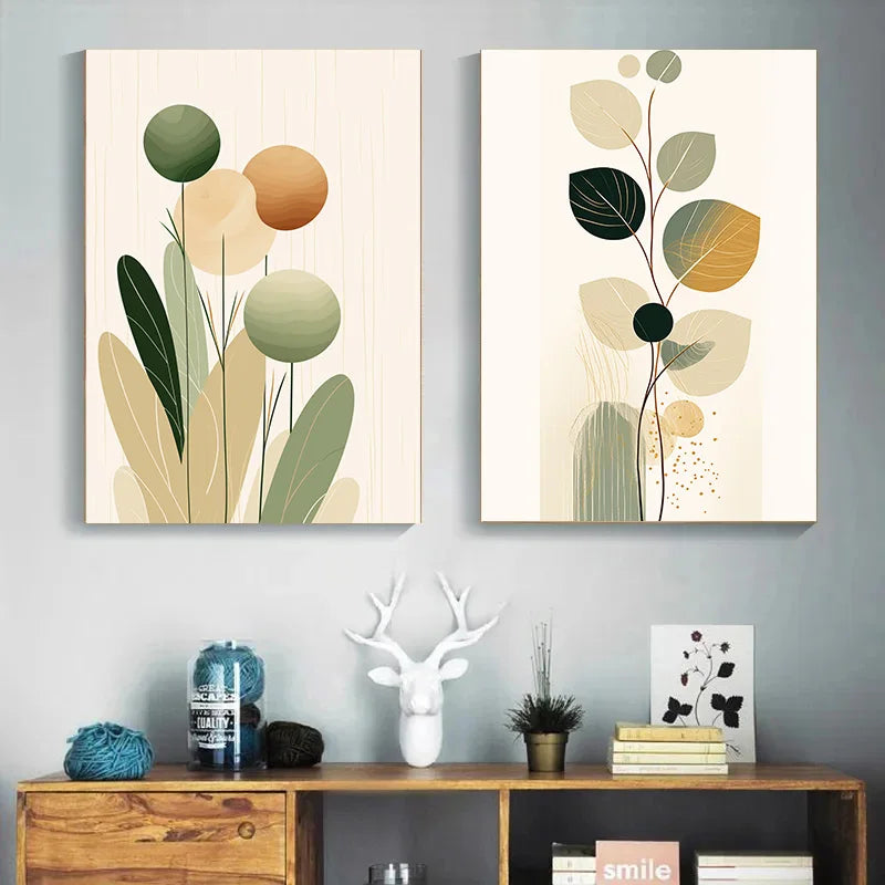 Decoration Pictures Room Wall Decor Abstract Posters for Wall Art Canvas Painting Geometric Plants Green Leaves Home Decorations