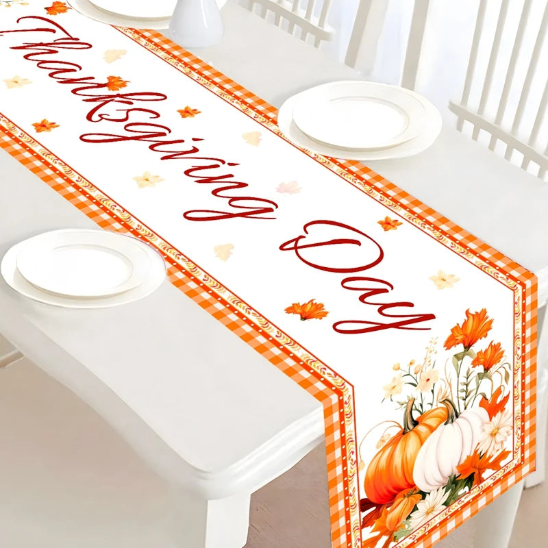 Thanksgiving Day Pumpkin Maple Leaf Table Runner Happy Thanksgiving Day Party Decor 2024 For Home Kitchen Dining Table Covers