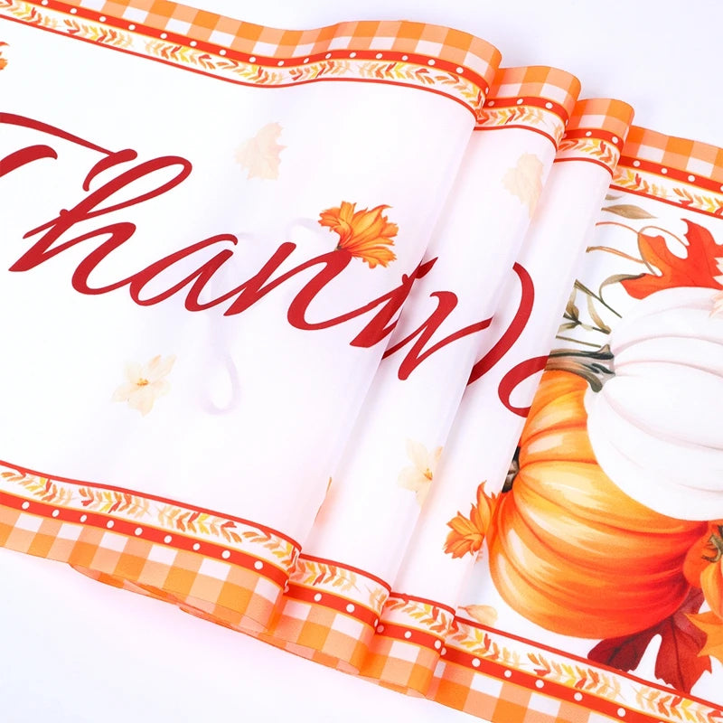 Thanksgiving Day Pumpkin Maple Leaf Table Runner Happy Thanksgiving Day Party Decor 2024 For Home Kitchen Dining Table Covers