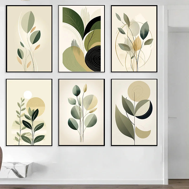 Decoration Pictures Room Wall Decor Abstract Posters for Wall Art Canvas Painting Geometric Plants Green Leaves Home Decorations