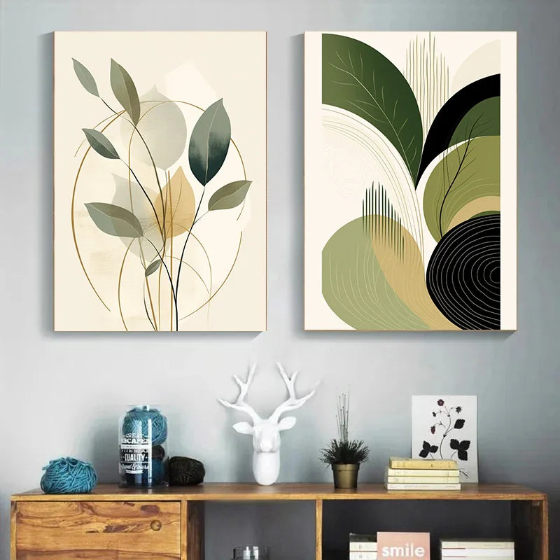 Decoration Pictures Room Wall Decor Abstract Posters for Wall Art Canvas Painting Geometric Plants Green Leaves Home Decorations